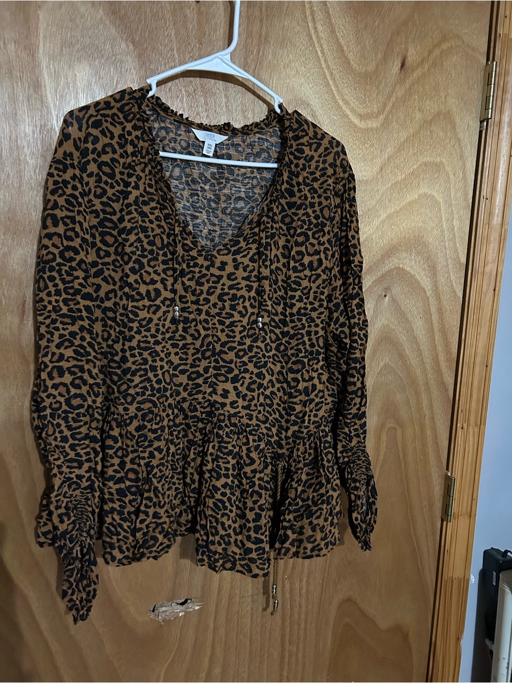 Leith Brown Leopard Print V-Neck Peplum Blouse
